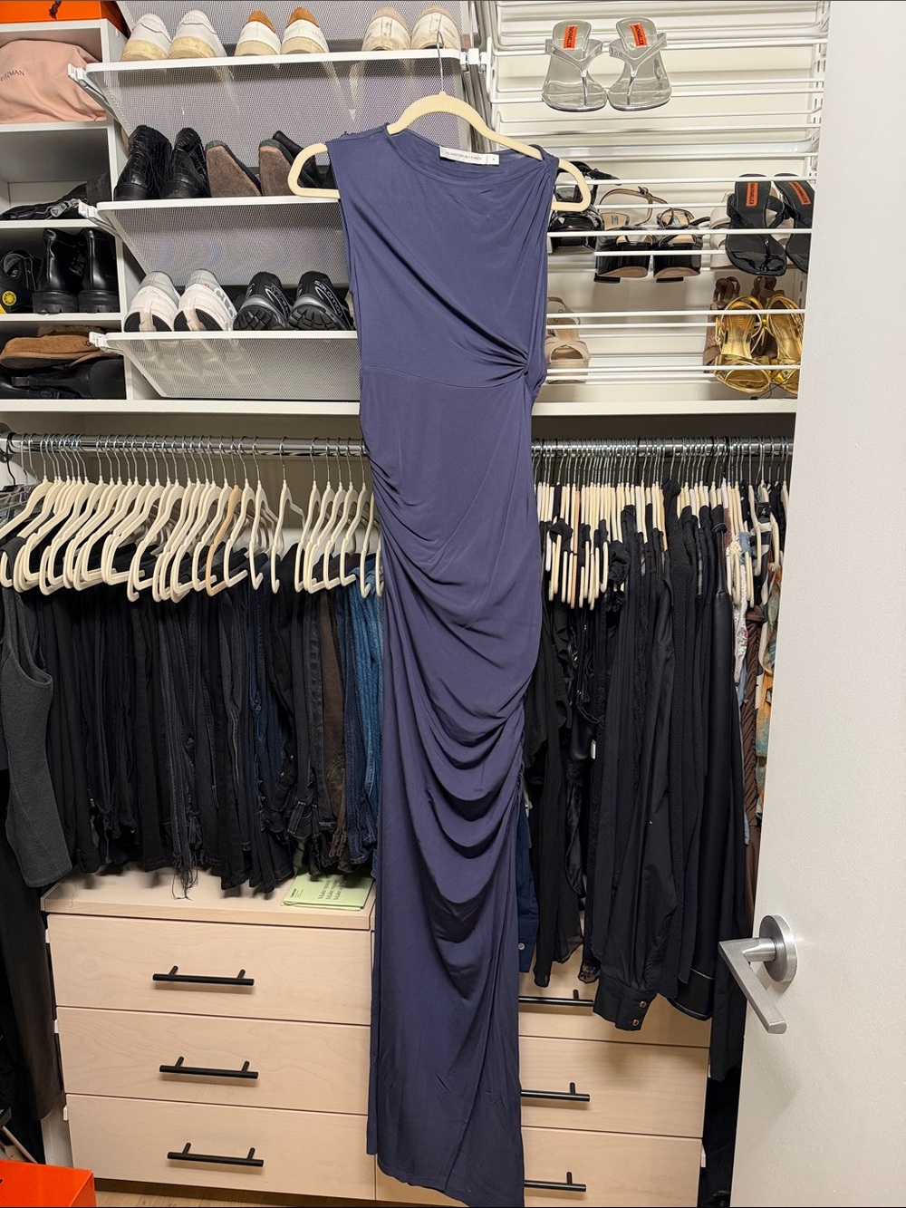 Christopher Esber Navy Ruched Sleeveless Maxi Dress